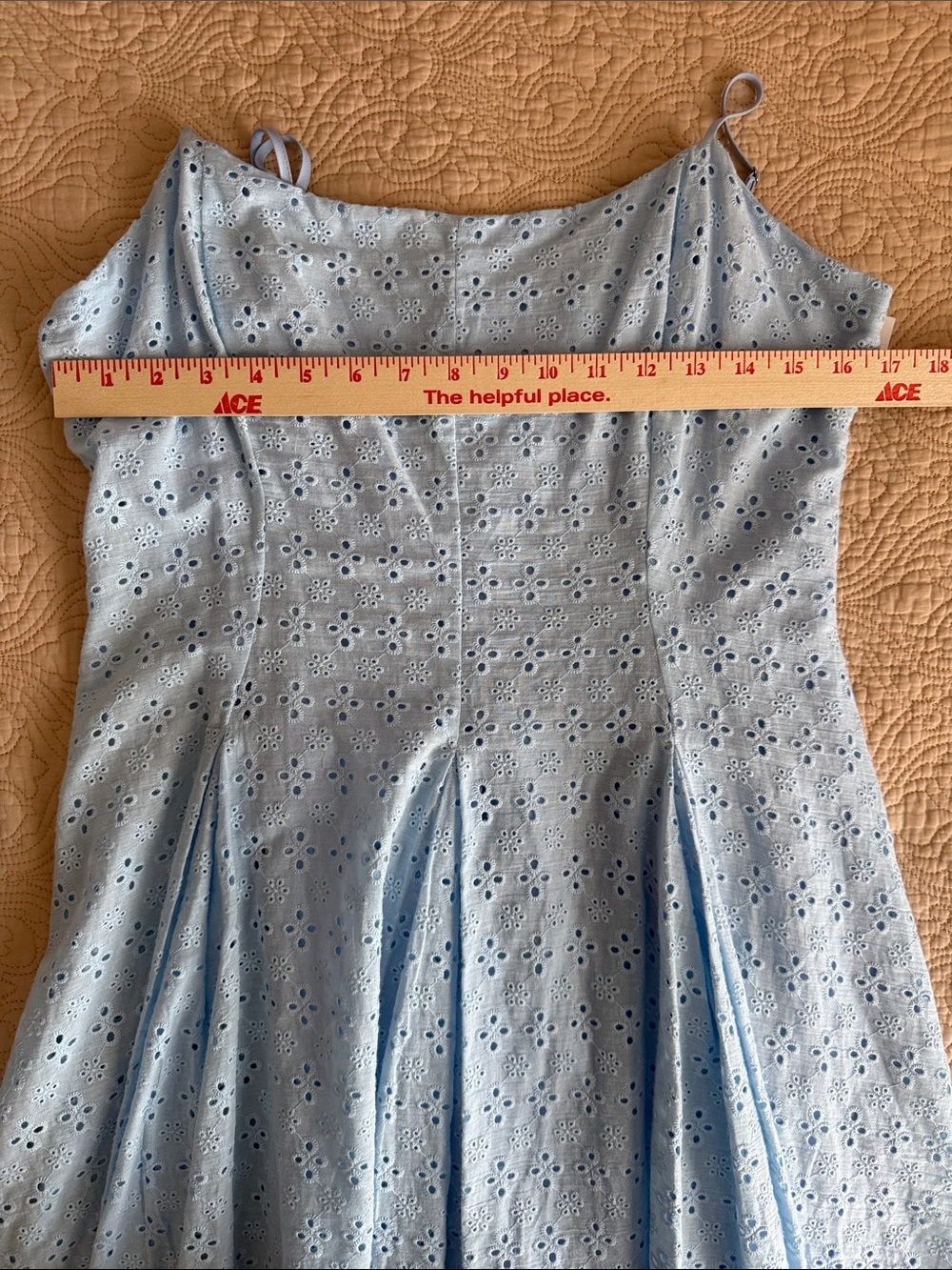 All In Favor Light 100% Cotton Shell Blue Eyelet Mini Dress - Picture 7 of 8